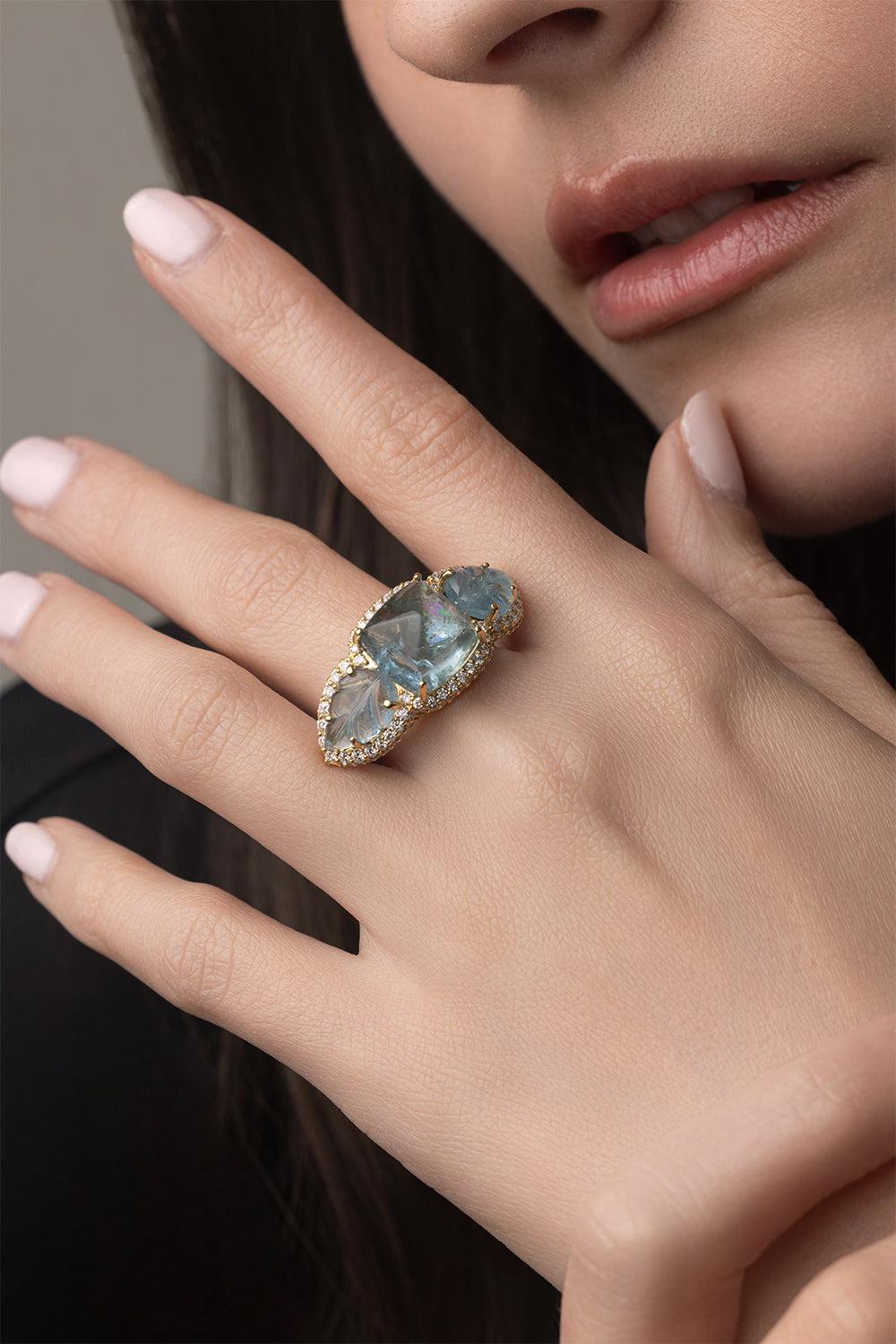 Aquamarine Sugarloaf Ring-YELLOW GOLD-6.5-JEWELRYFINE JEWELRING-PIRANESI