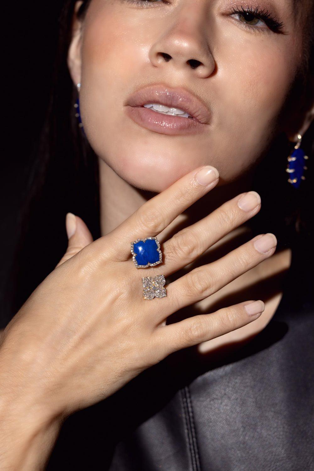 PIRANESI-Capri Lapis Double Flower Ring-YELLOW GOLD