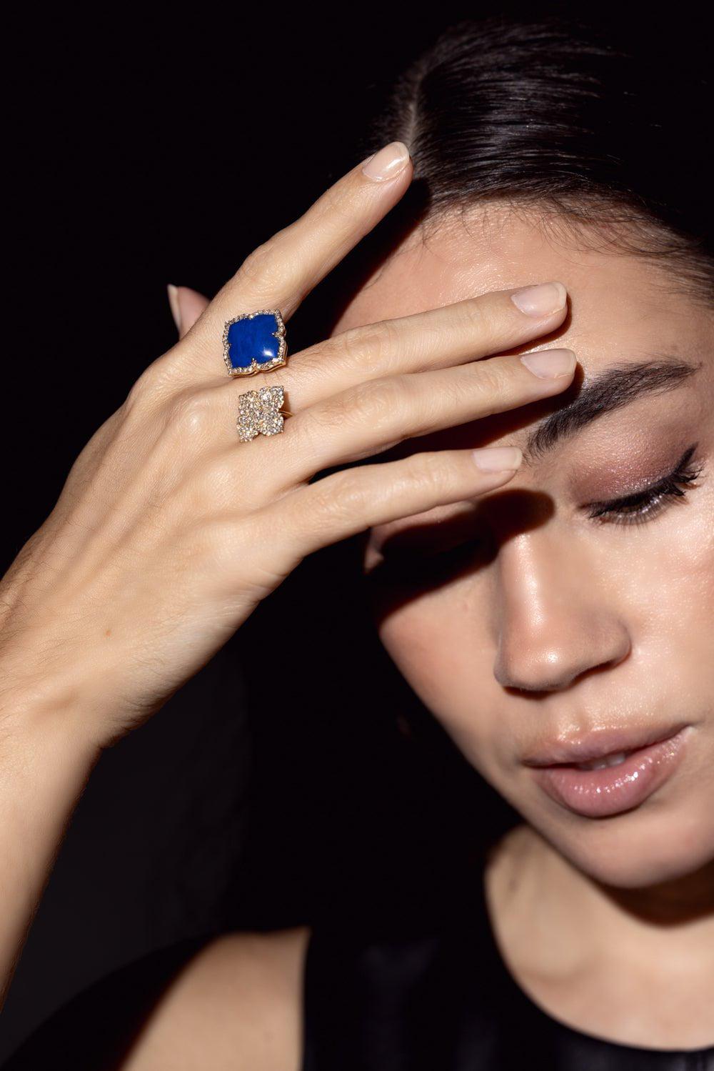 PIRANESI-Capri Lapis Double Flower Ring-YELLOW GOLD