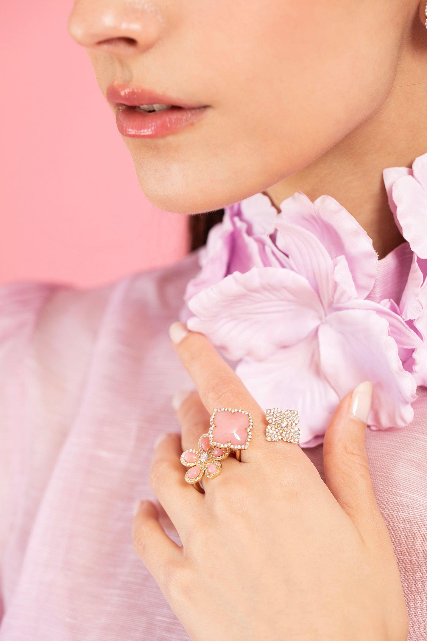 PIRANESI-Pink Opal Flower Ring-YELLOW GOLD