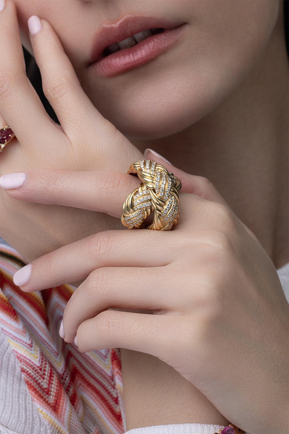 Diamond Knot Ring-YELLOW GOLD-6.75-JEWELRYFINE JEWELRING-PIRANESI