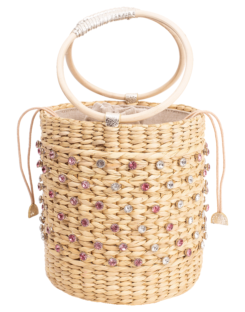POOLSIDE-Bobbi Crystal Embellished Bucket Bag-NATURAL
