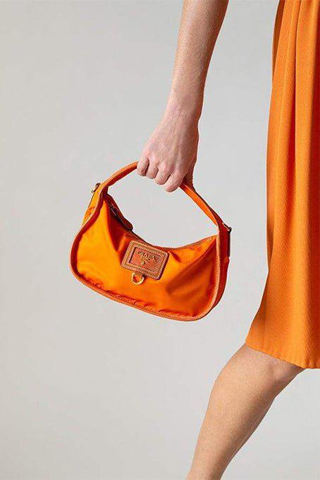 PRADA-Saffiano Trim Tessuto Hobo Bag-ORANGE