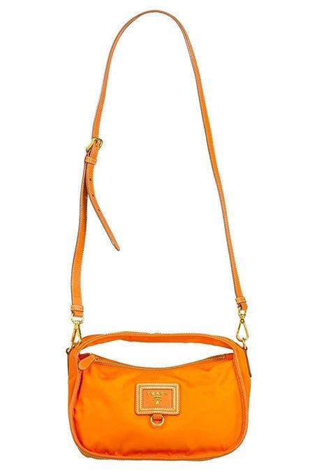 PRADA-Saffiano Trim Tessuto Hobo Bag-ORANGE
