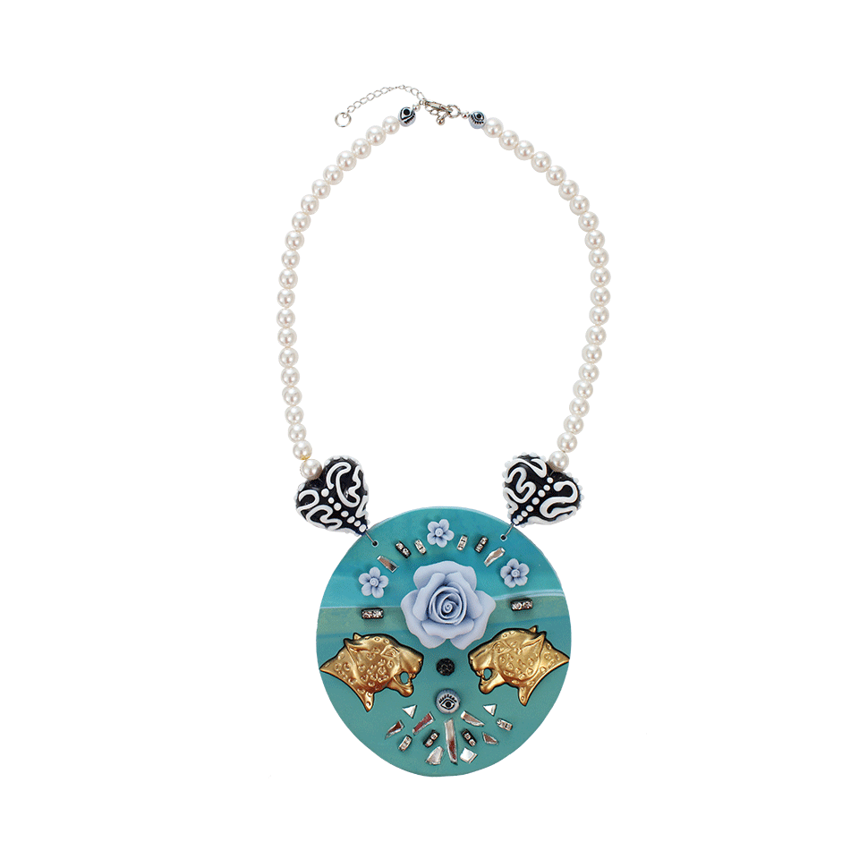 PROVA NEW YORK-Panther Flower Heart Necklace-BLUE/GRN