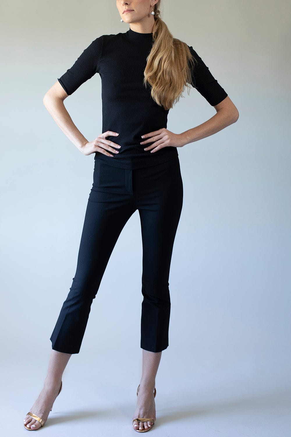QL2-Cropped Bootcut Leg Pant - Black-