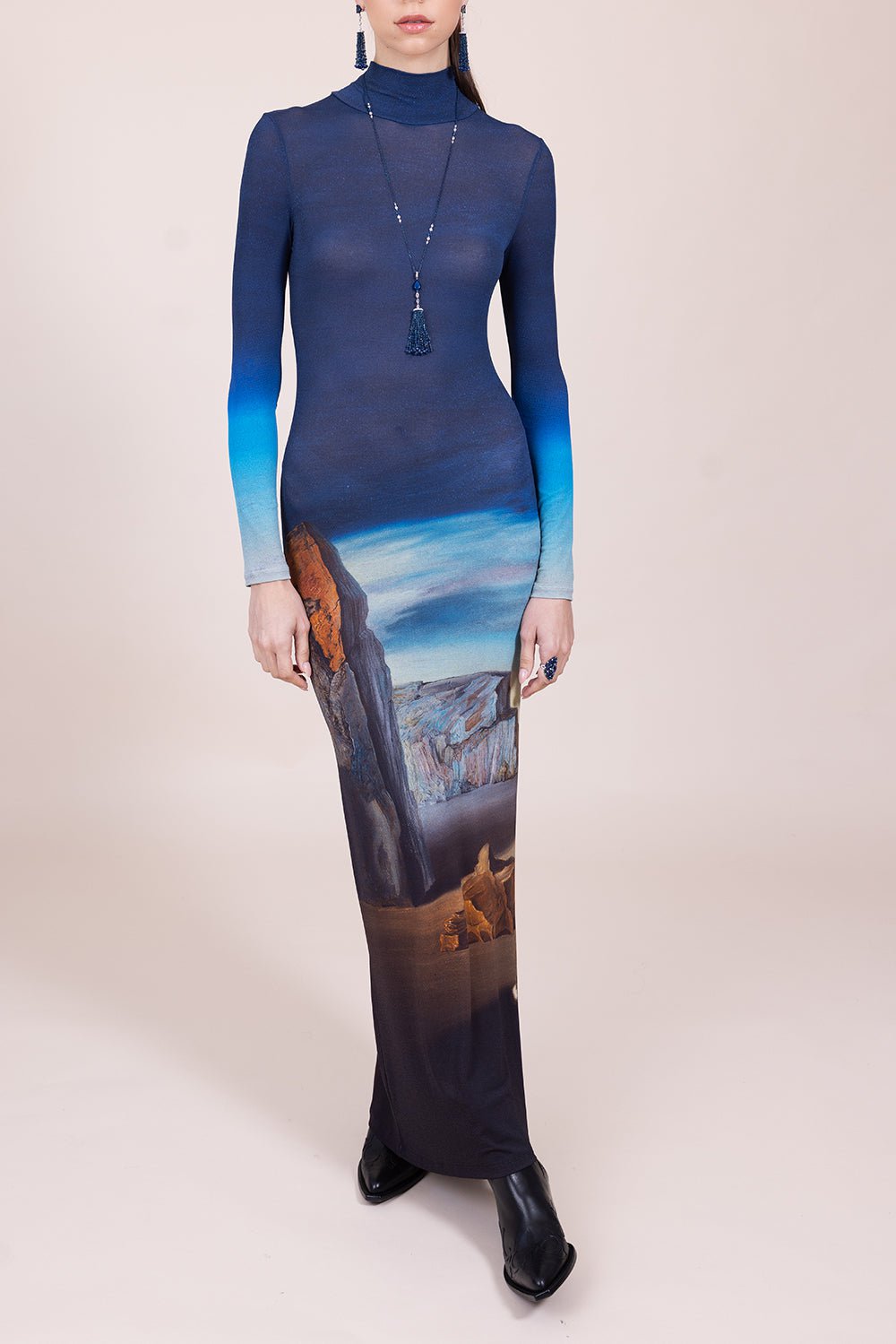 RABANNE-Mock Neck Maxi Dress-