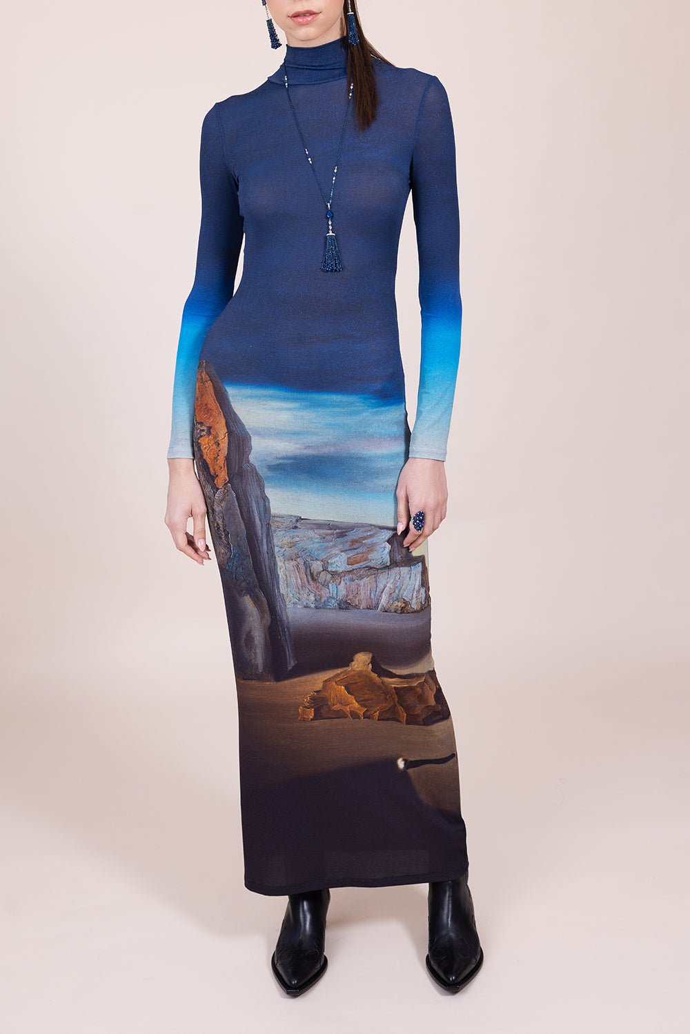 RABANNE-Mock Neck Maxi Dress-