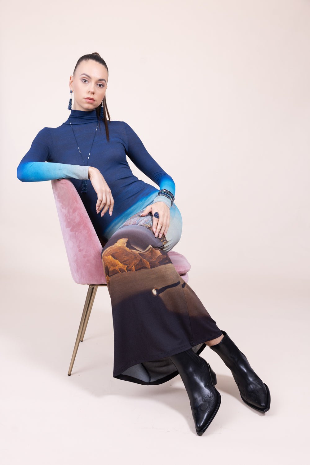 RABANNE-Mock Neck Maxi Dress-