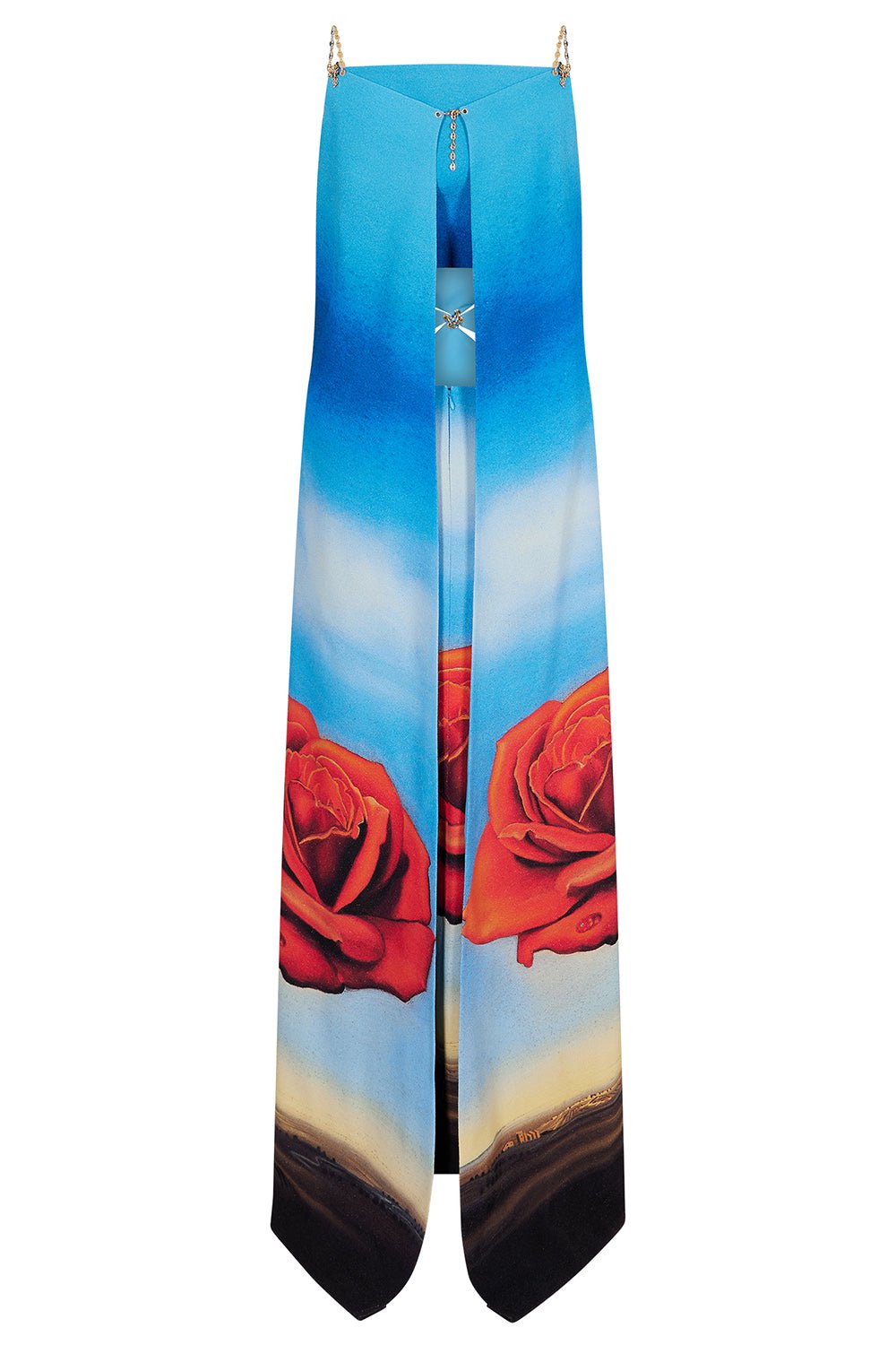 RABANNE-Strappy Cape Maxi Dress-BLU/ROSE