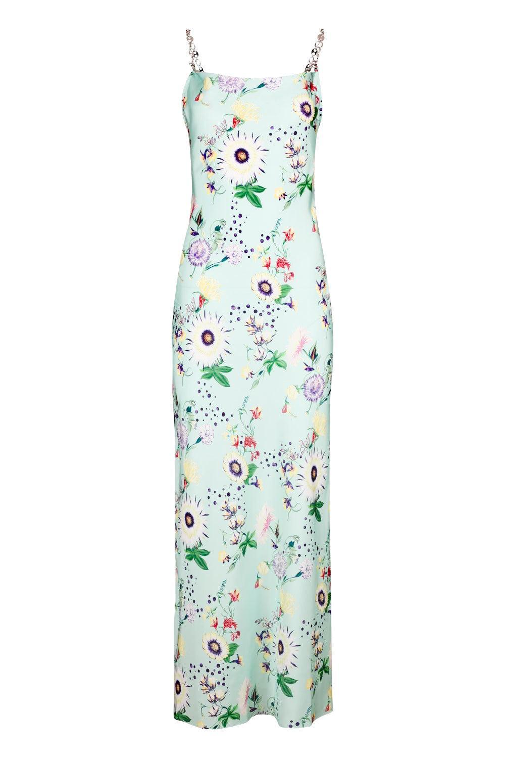 Floral Chain Detail Slip Dress-FLORAL-34-CLOTHINGDRESSCASUAL-RABANNE