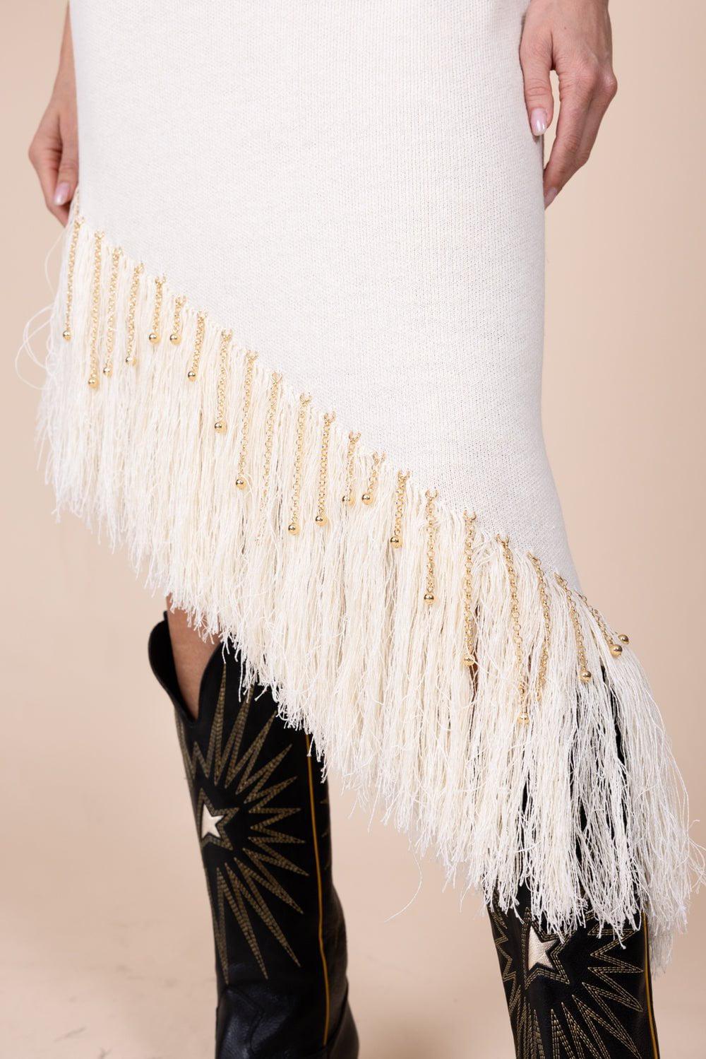 RABANNE-Beaded Feather Asym Dress-