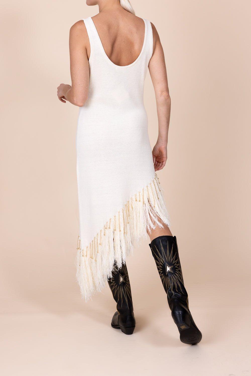 RABANNE-Beaded Feather Asym Dress-