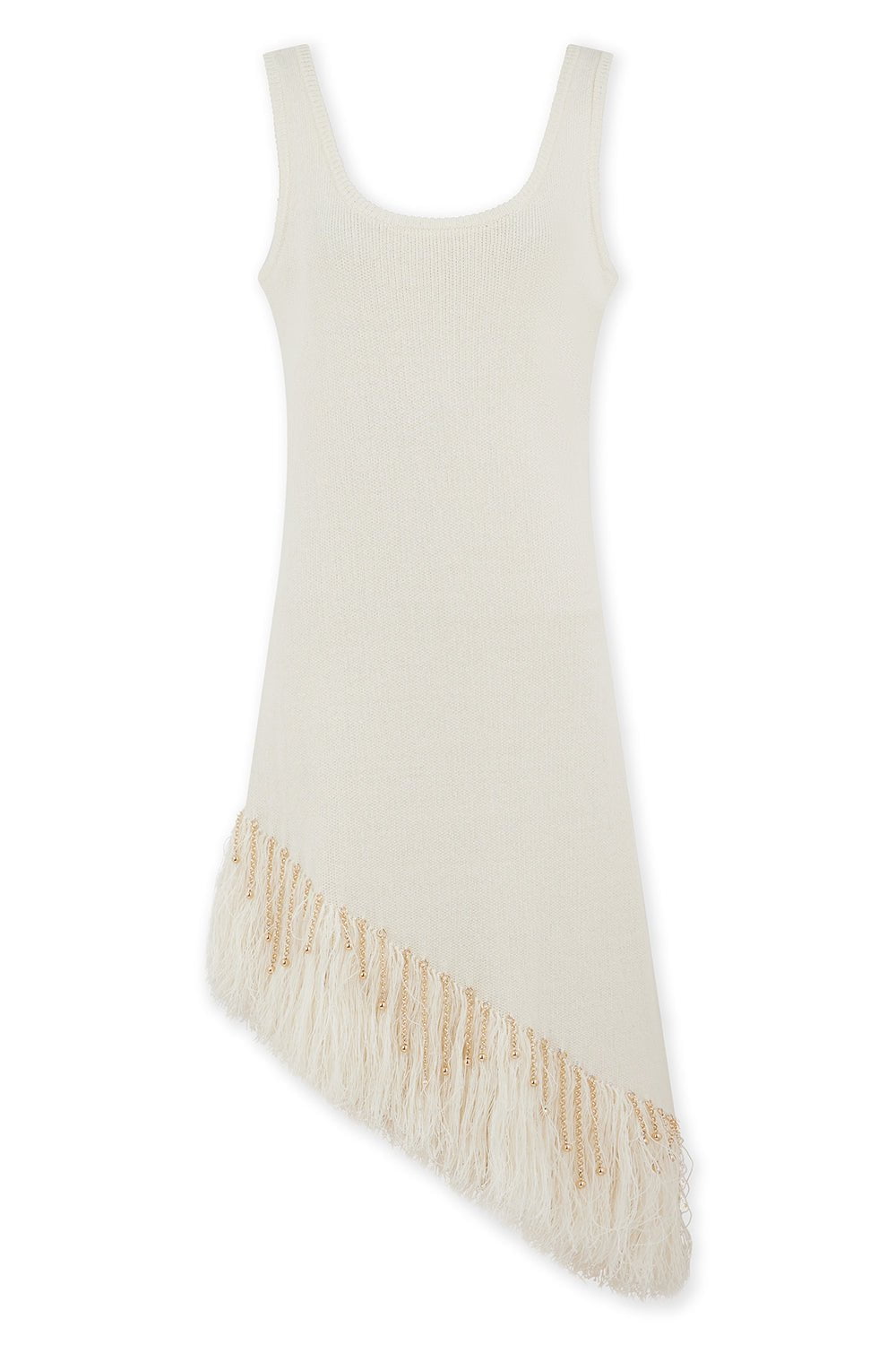 RABANNE-Beaded Feather Asym Dress-