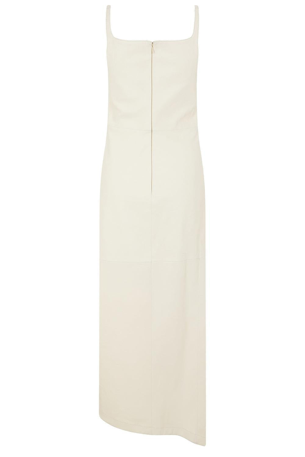 Sleeveless Button Front Ruched Dress-OFF WHITE-36-CLOTHINGDRESSCASUAL-RABANNE