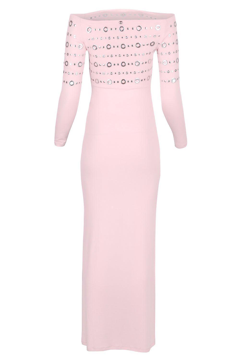 Embellished Off The Shoulder Dress-PINK-36-CLOTHINGDRESSCASUAL-RABANNE