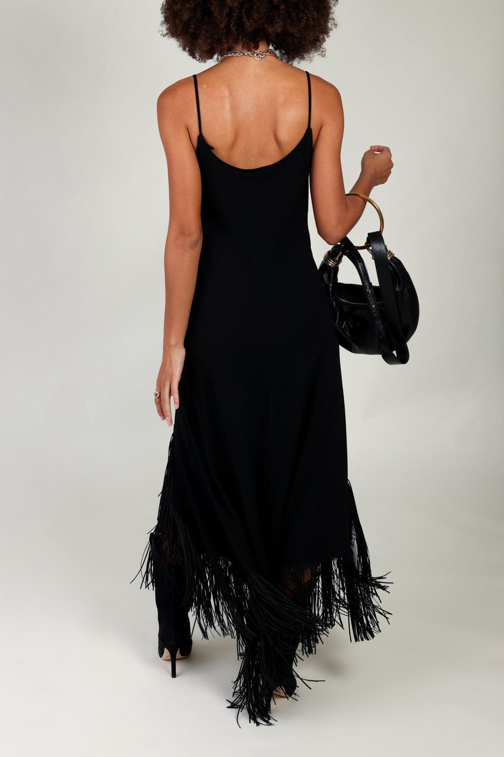 SLEEVELESS FRINGE MIDI DRESS-BLACK-36-CLOTHINGDRESSCOCKTAIL-Vendor