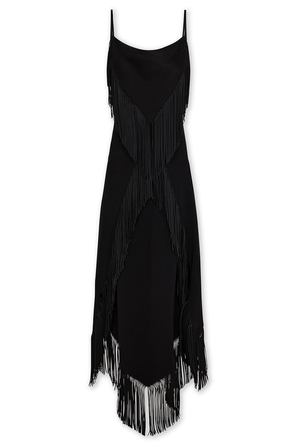SLEEVELESS FRINGE MIDI DRESS-BLACK-36-CLOTHINGDRESSCOCKTAIL-RABANNE