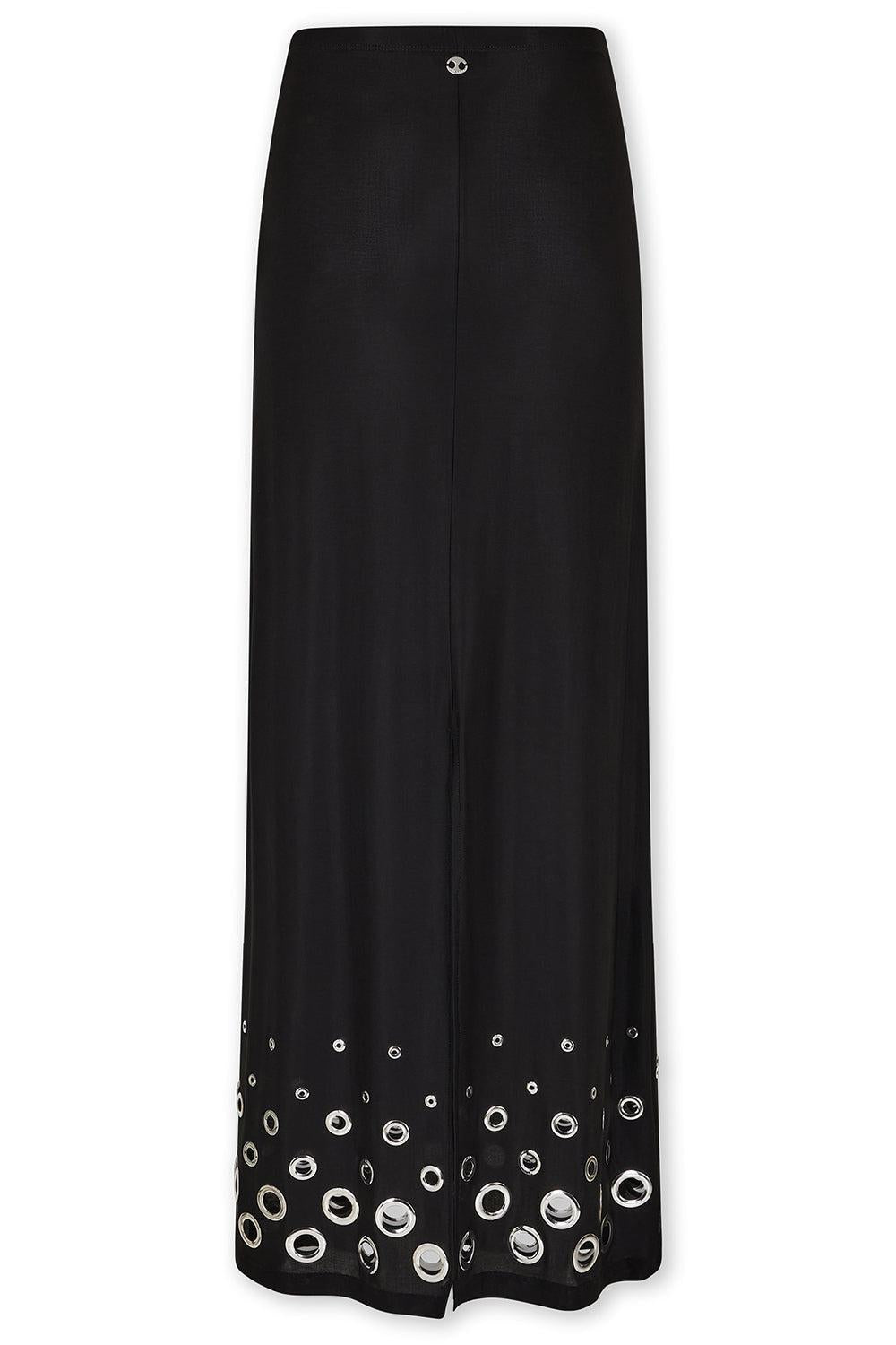 Ring Detail Maxi Skirt-BLACK-36-CLOTHINGSKIRTMAXI-RABANNE