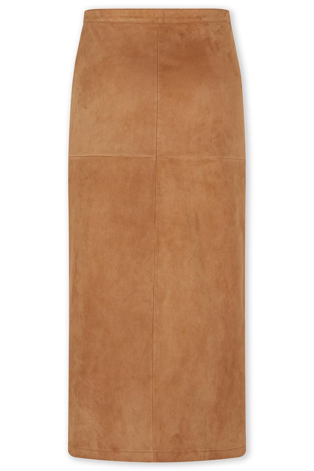 Gathered Button Skirt - New Caramel-NWCARAML-36-CLOTHINGSKIRTMIDI-RABANNE