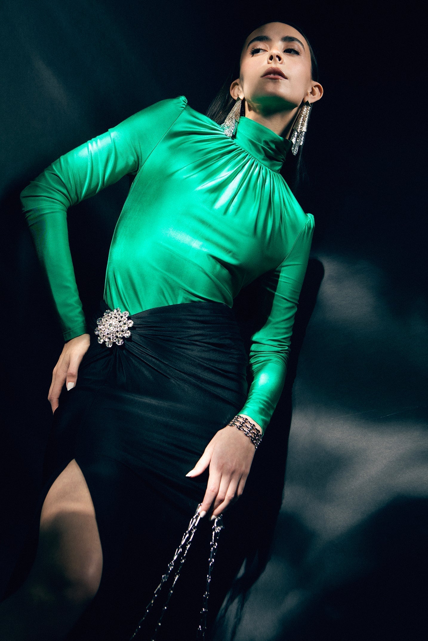 RABANNE-Gathered Turtleneck - Emerald-