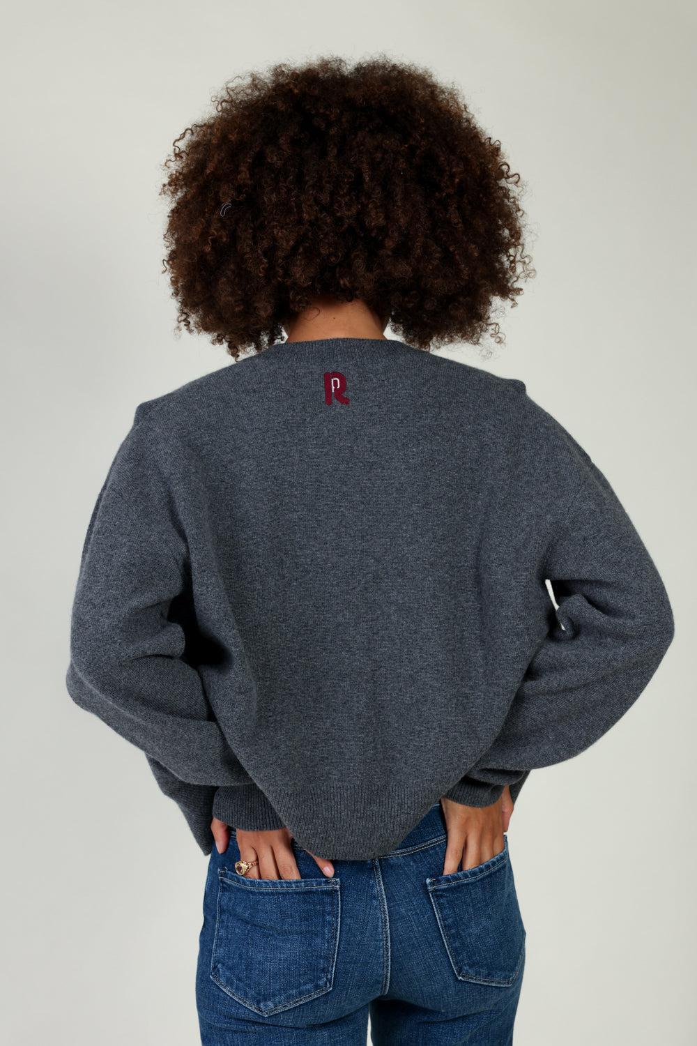 EMBROIDERED CREWNECK CARDIGAN-DK GREY-XS-CLOTHINGTOPCARDIGAN-Vendor
