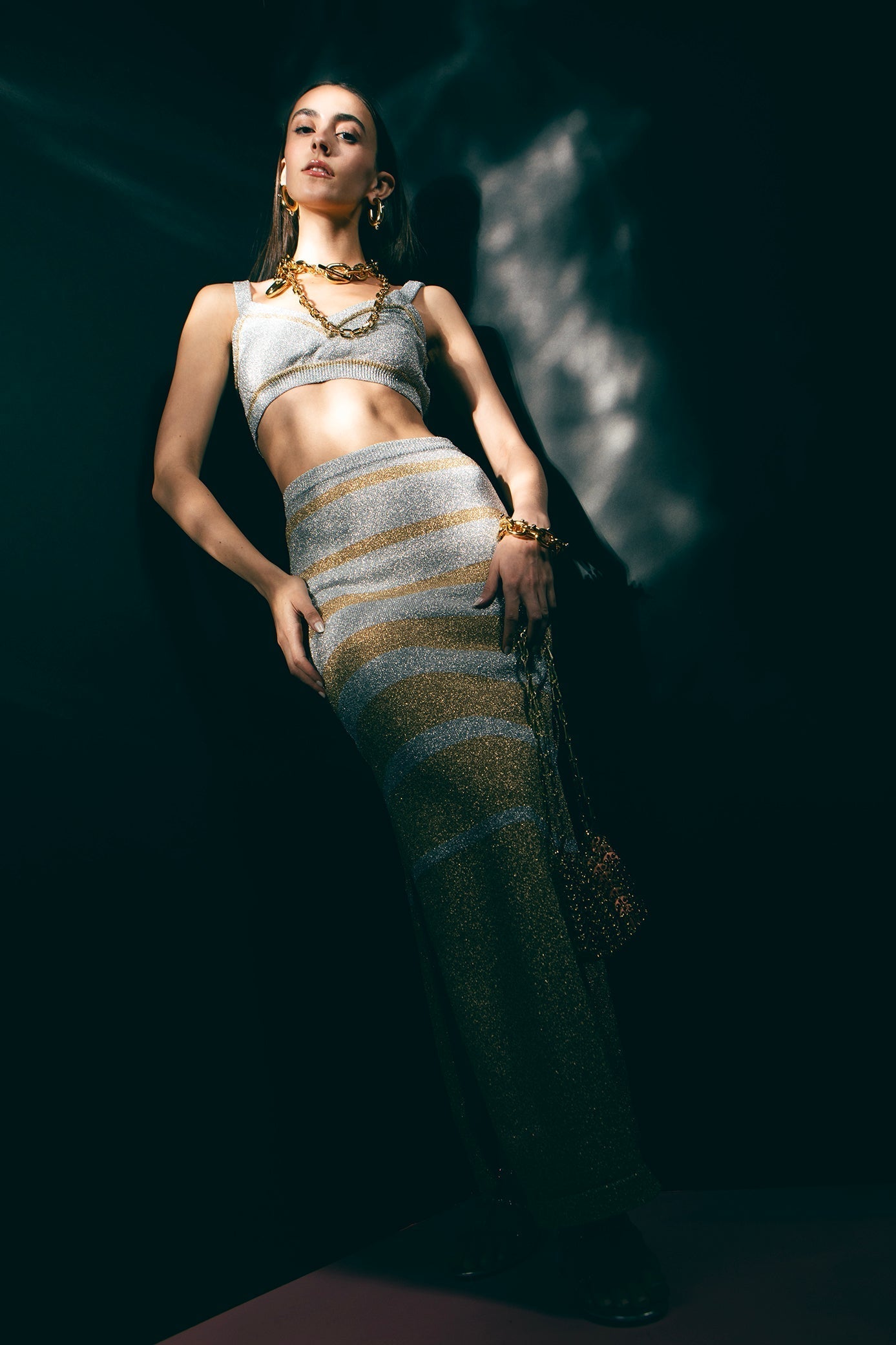 RABANNE-Metallic Crop Top-