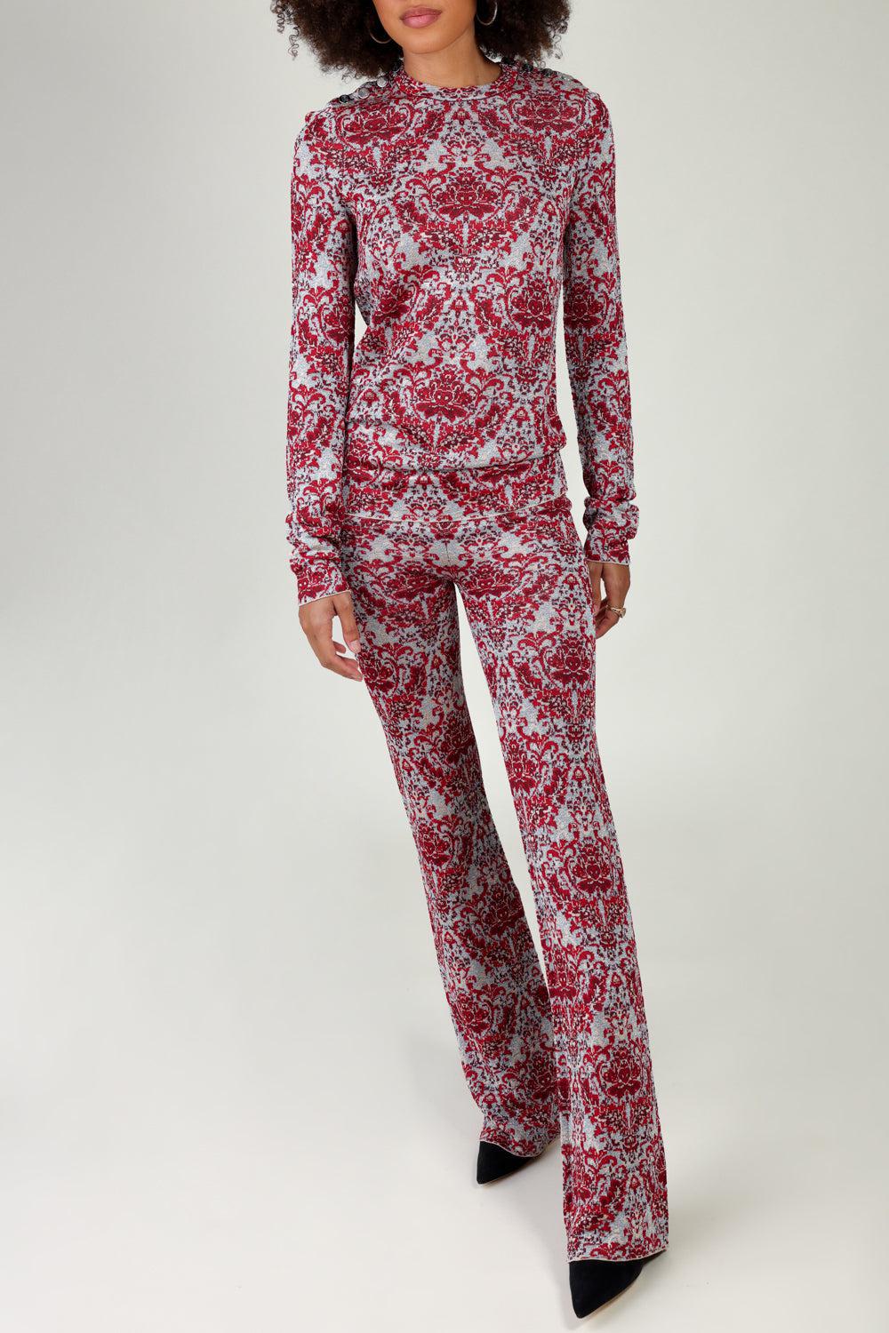 LONG SLEEVE PAISLEY TOP-RED/SILV-XS-CLOTHINGTOPKNITS-Vendor