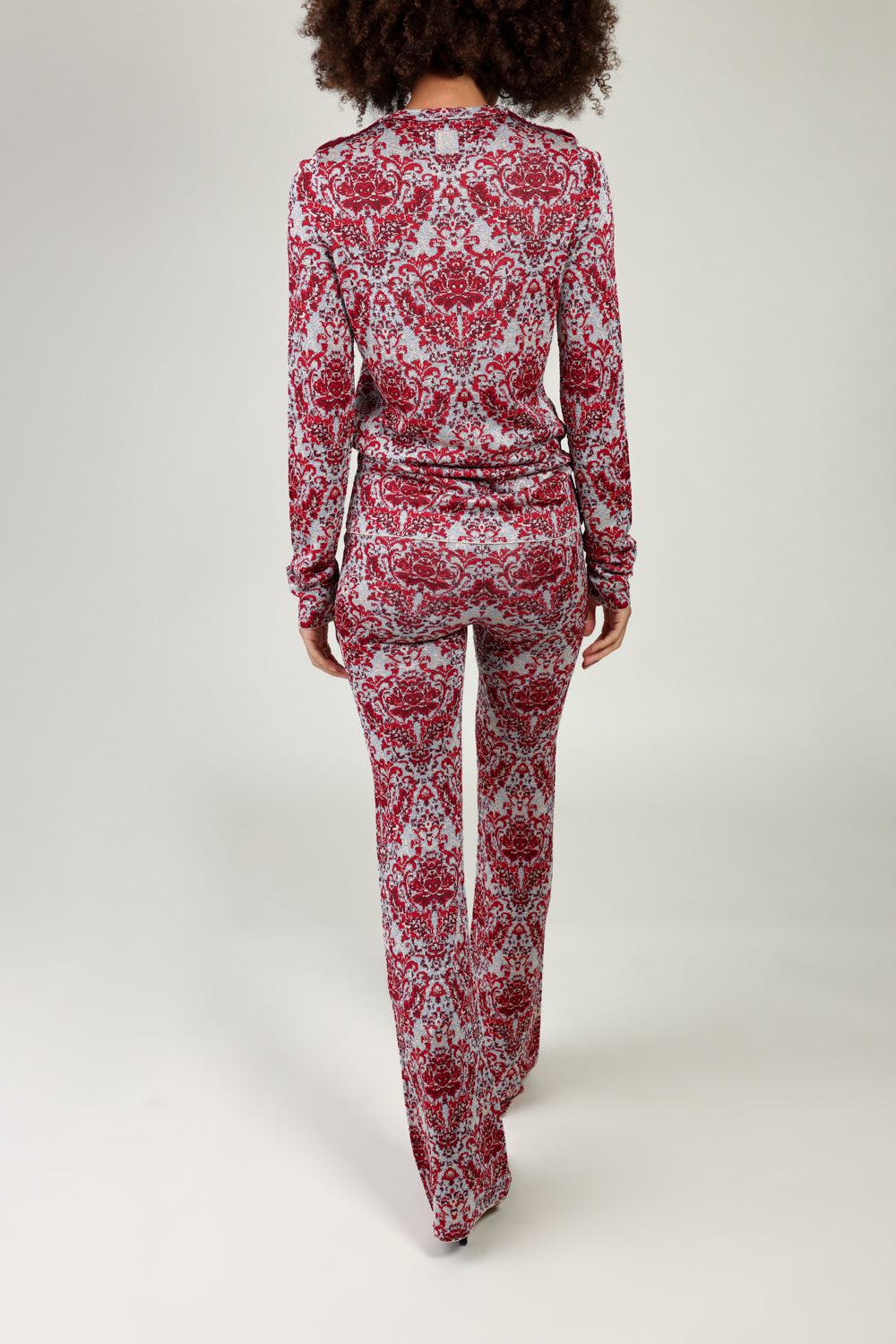 LONG SLEEVE PAISLEY TOP-RED/SILV-XS-CLOTHINGTOPKNITS-Vendor