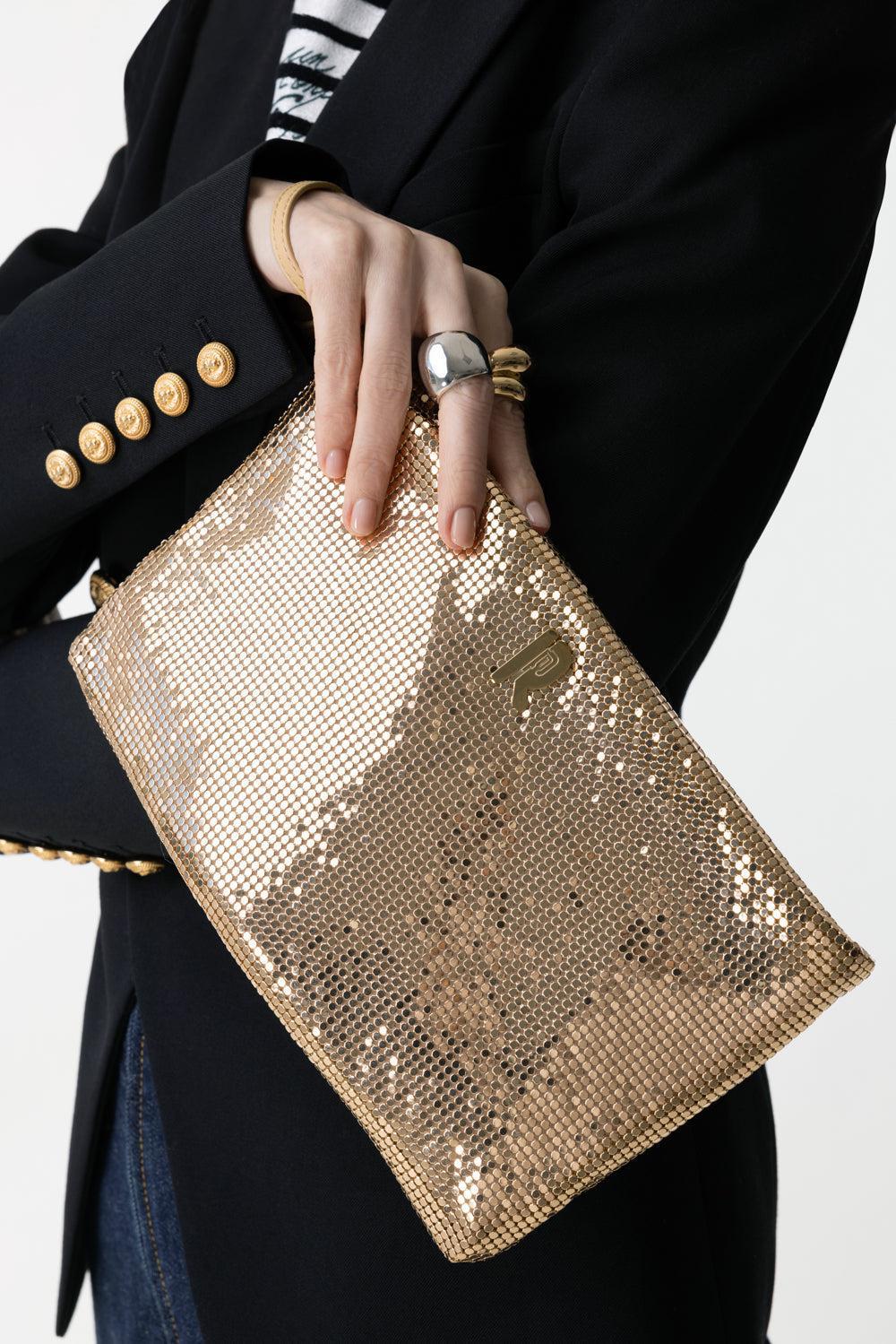 METALLIC WRISTLET CLUTCH - GOLD-GOLD-O/S-HANDBAGCLUTCHES-RABANNE