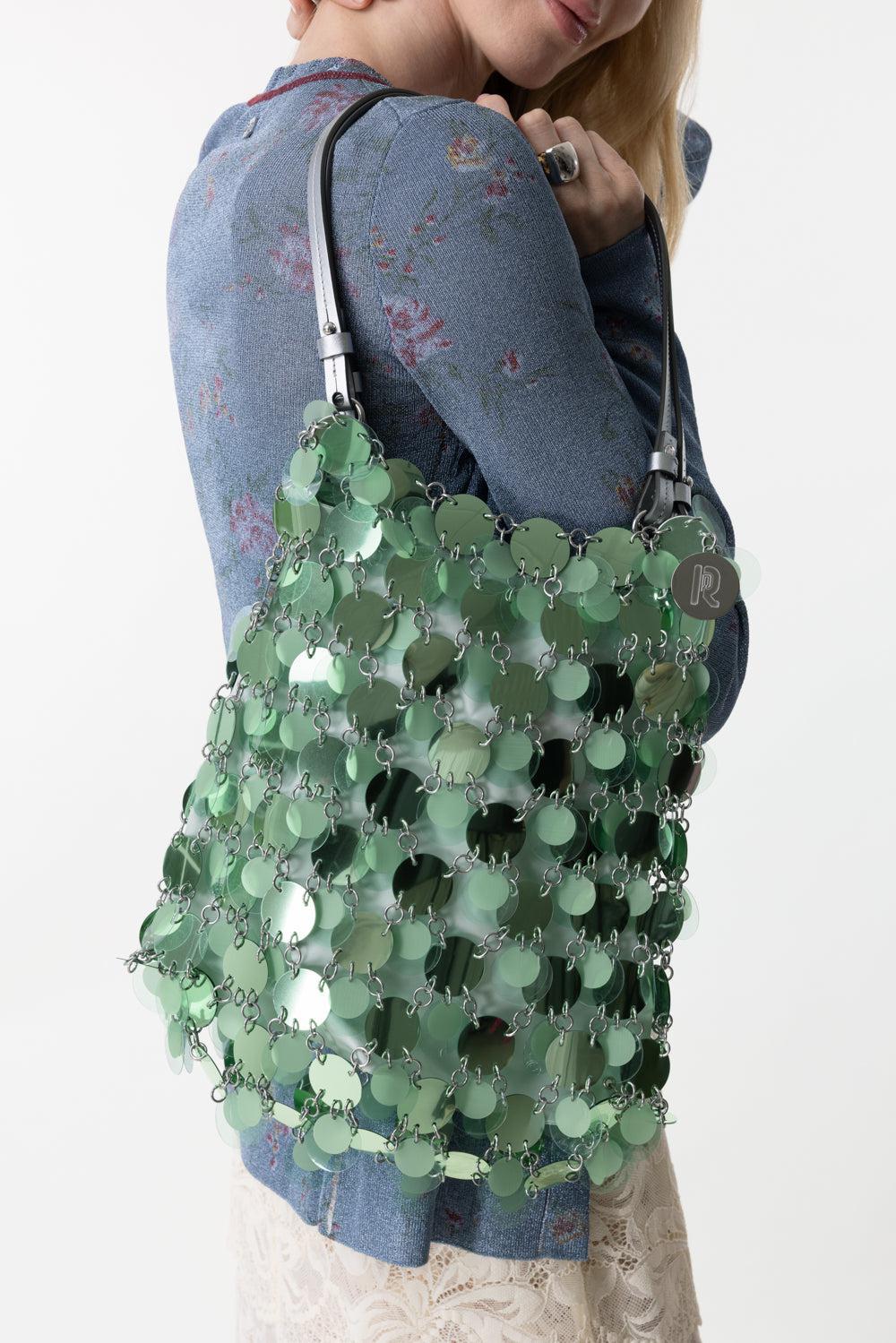 DISC SPARKLE SQUARE HANDBAG-AQGRNSIL-O/S-HANDBAGSHOULDER-RABANNE