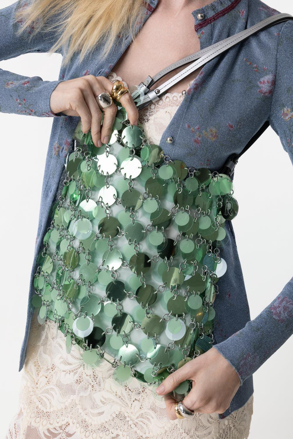 DISC SPARKLE SQUARE HANDBAG-AQGRNSIL-O/S-HANDBAGSHOULDER-RABANNE