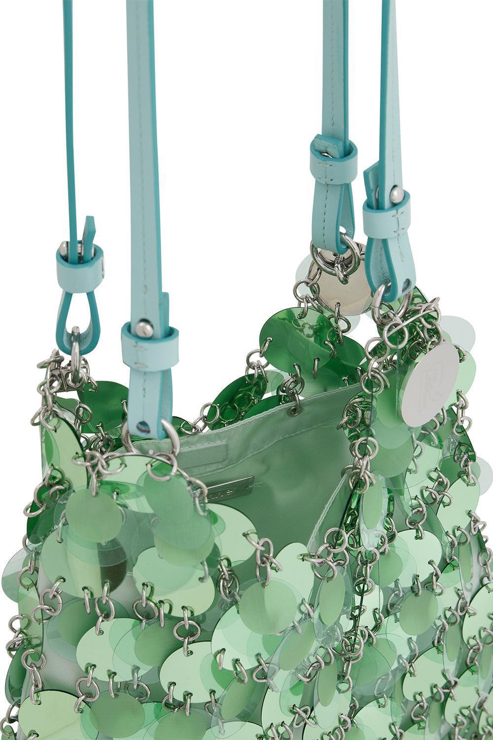 DISC SPARKLE SQUARE HANDBAG-AQGRNSIL-O/S-HANDBAGSHOULDER-RABANNE