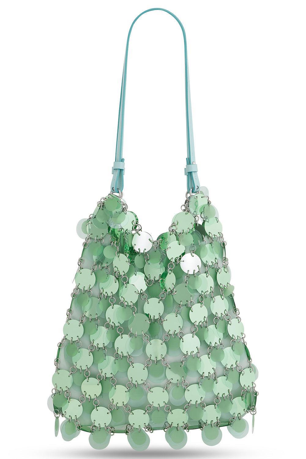 DISC SPARKLE SQUARE HANDBAG-AQGRNSIL-O/S-HANDBAGSHOULDER-RABANNE