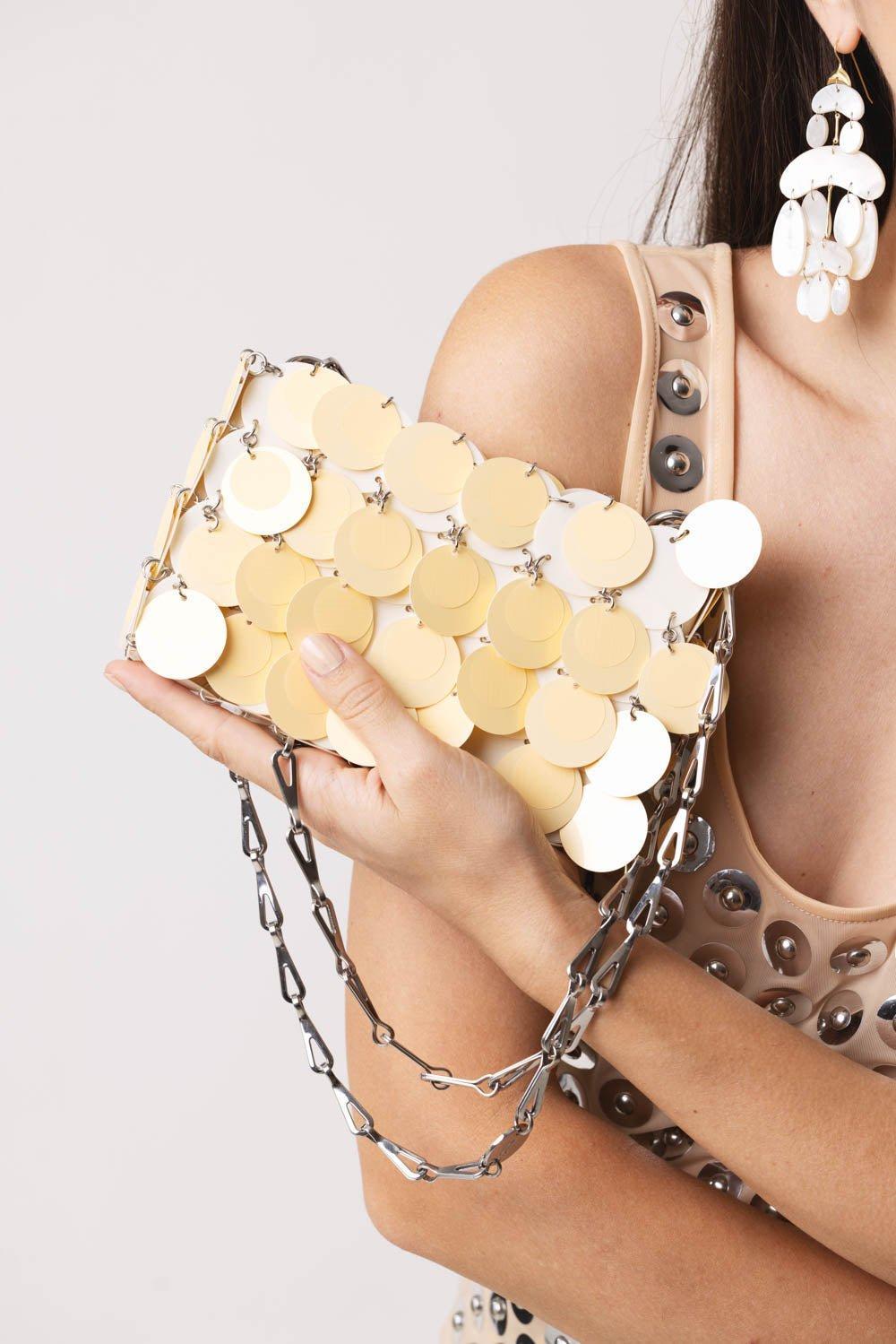 RABANNE-Sparkle Nano Bag - Camomille Silver-GOLD/SLV