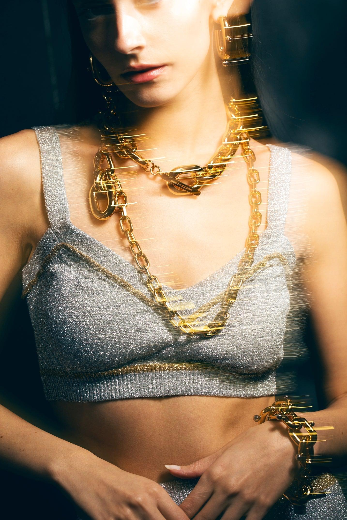 RABANNE-XL Gold Link Pendant Necklace-GOLD