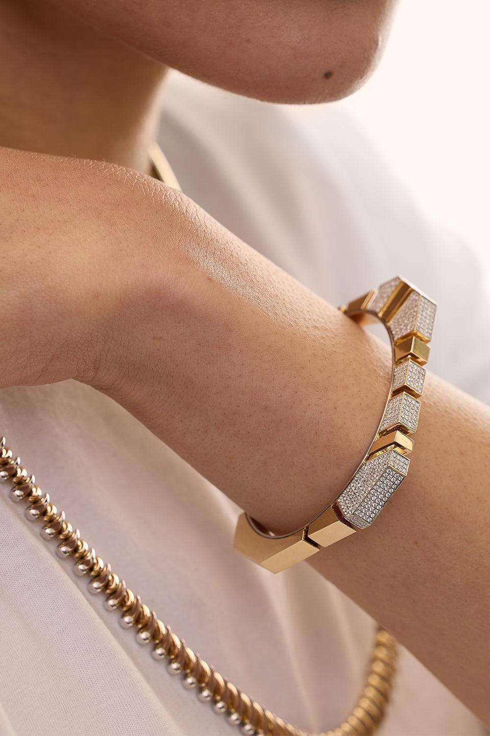Diamond Full Pave Bold Bracelet-YELLOW GOLD-JEWELRYFINE JEWELBRACELET O-RAINBOW K