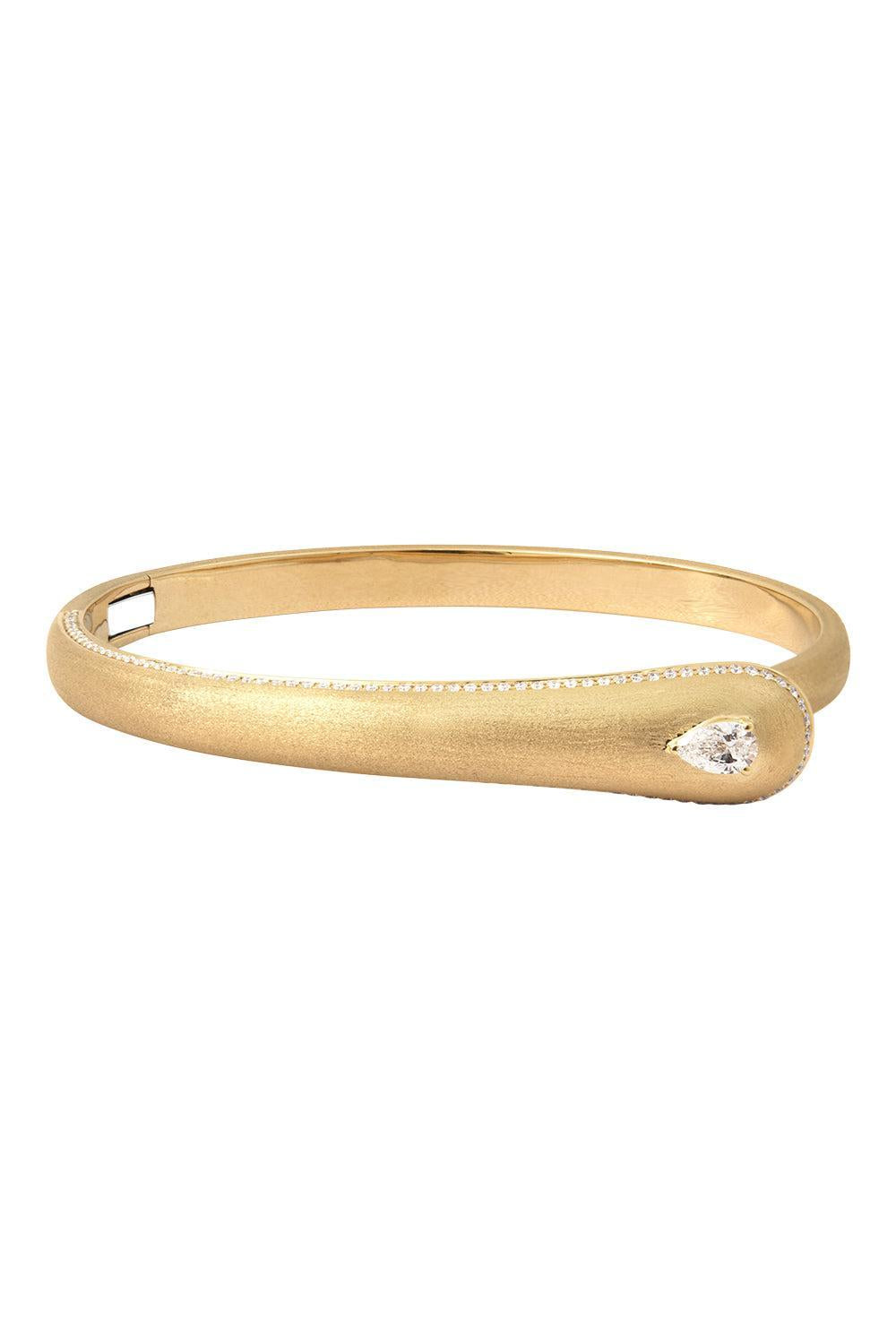 Diamond Pear Prestige Brush Bangle Bracelet-YELLOW GOLD-JEWELRYFINE JEWELBRACELET O-RAINBOW K