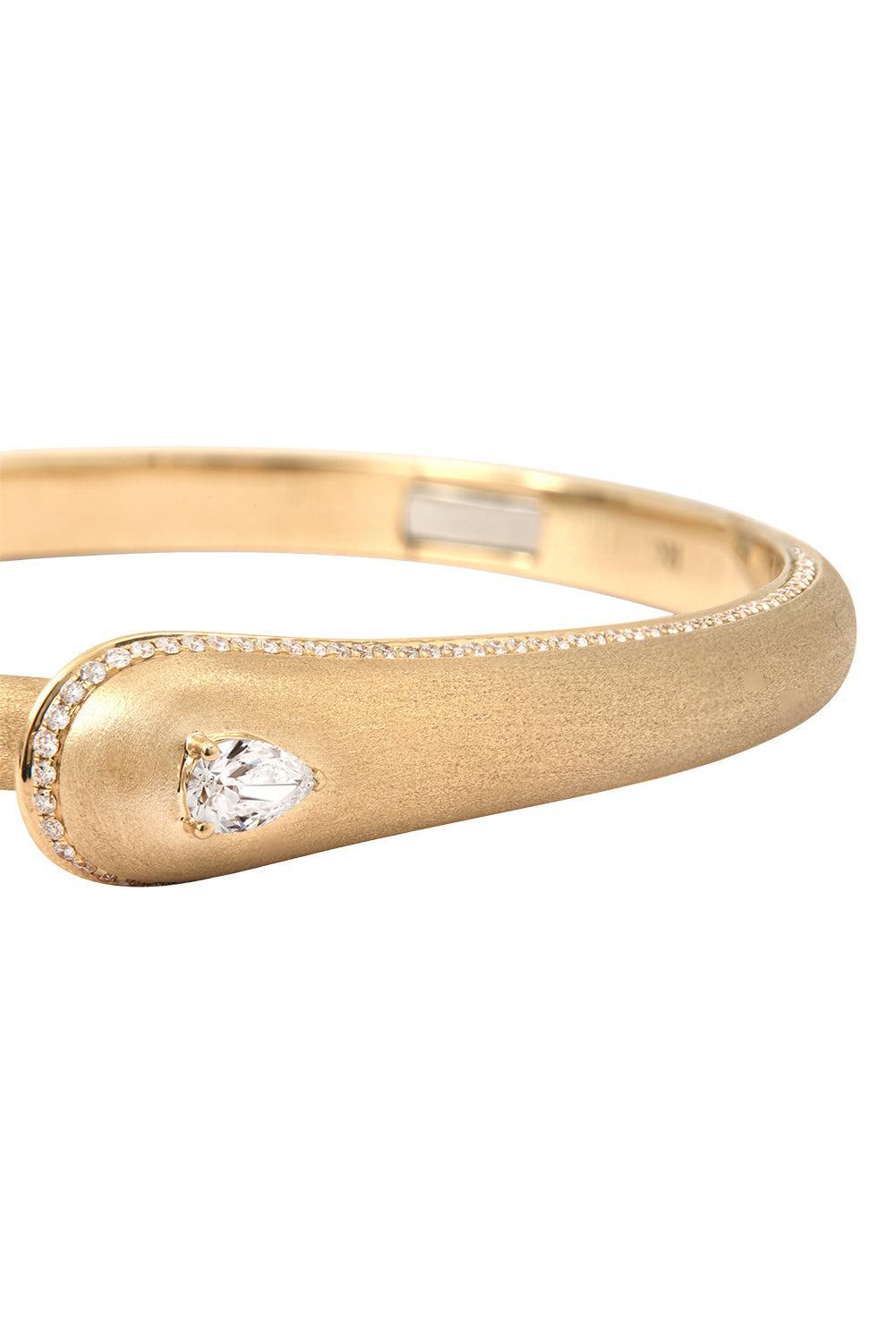 Diamond Pear Prestige Brush Bangle Bracelet-YELLOW GOLD-JEWELRYFINE JEWELBRACELET O-RAINBOW K