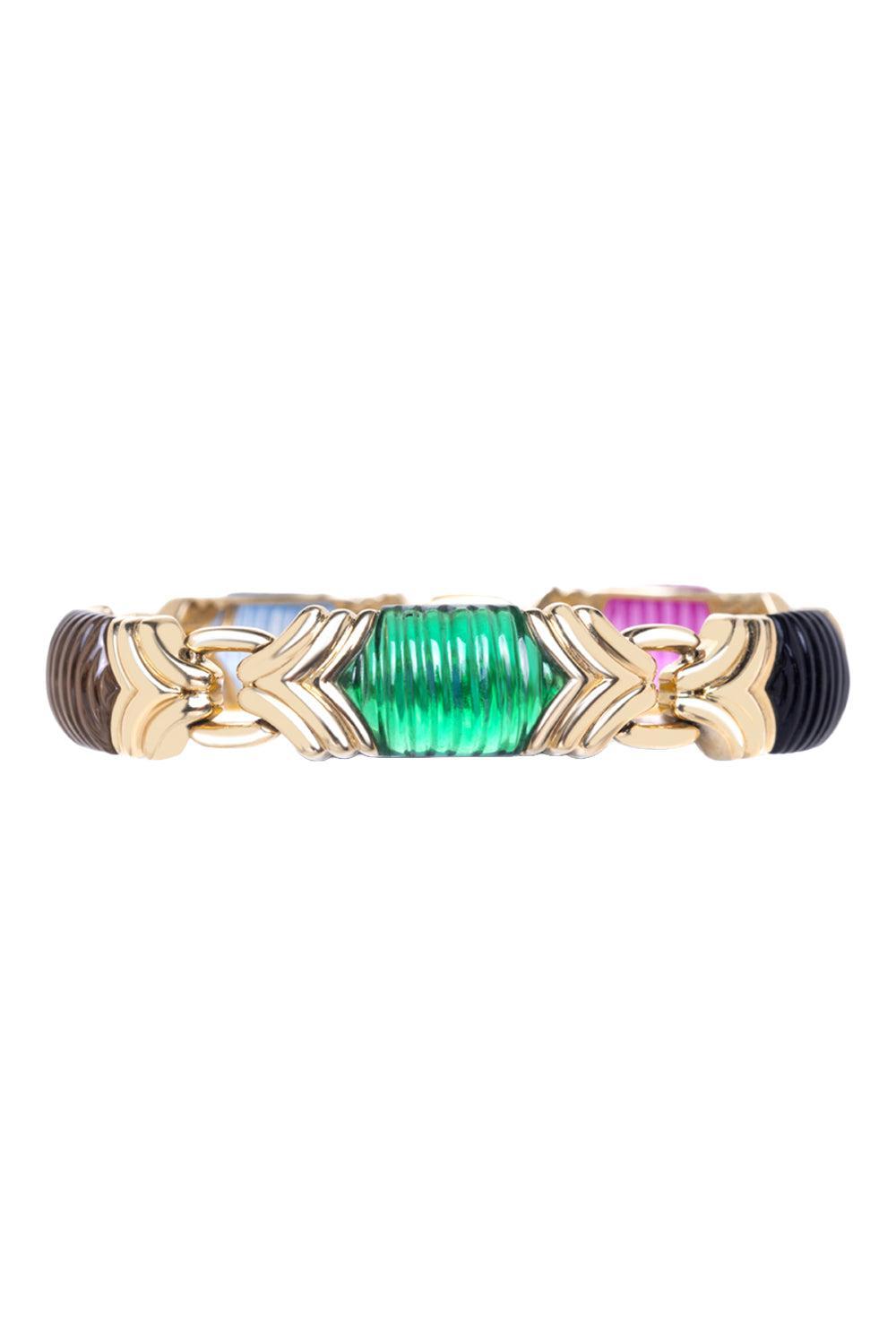 Onyx Emerald Tourmaline Cleopatra Bangle Bracelet-YELLOW GOLD-JEWELRYFINE JEWELBRACELET O-RAINBOW K