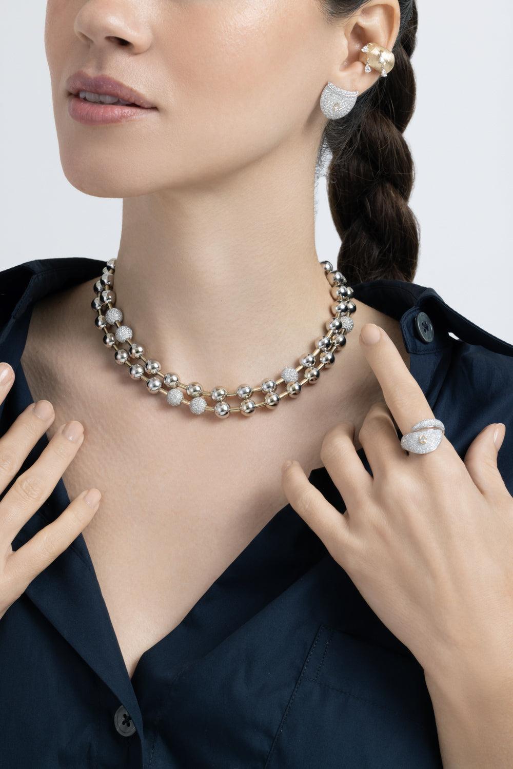 Diamond Ball Chain Necklace-WHITE GOLD-JEWELRYFINE JEWELNECKLACE O-RAINBOW K