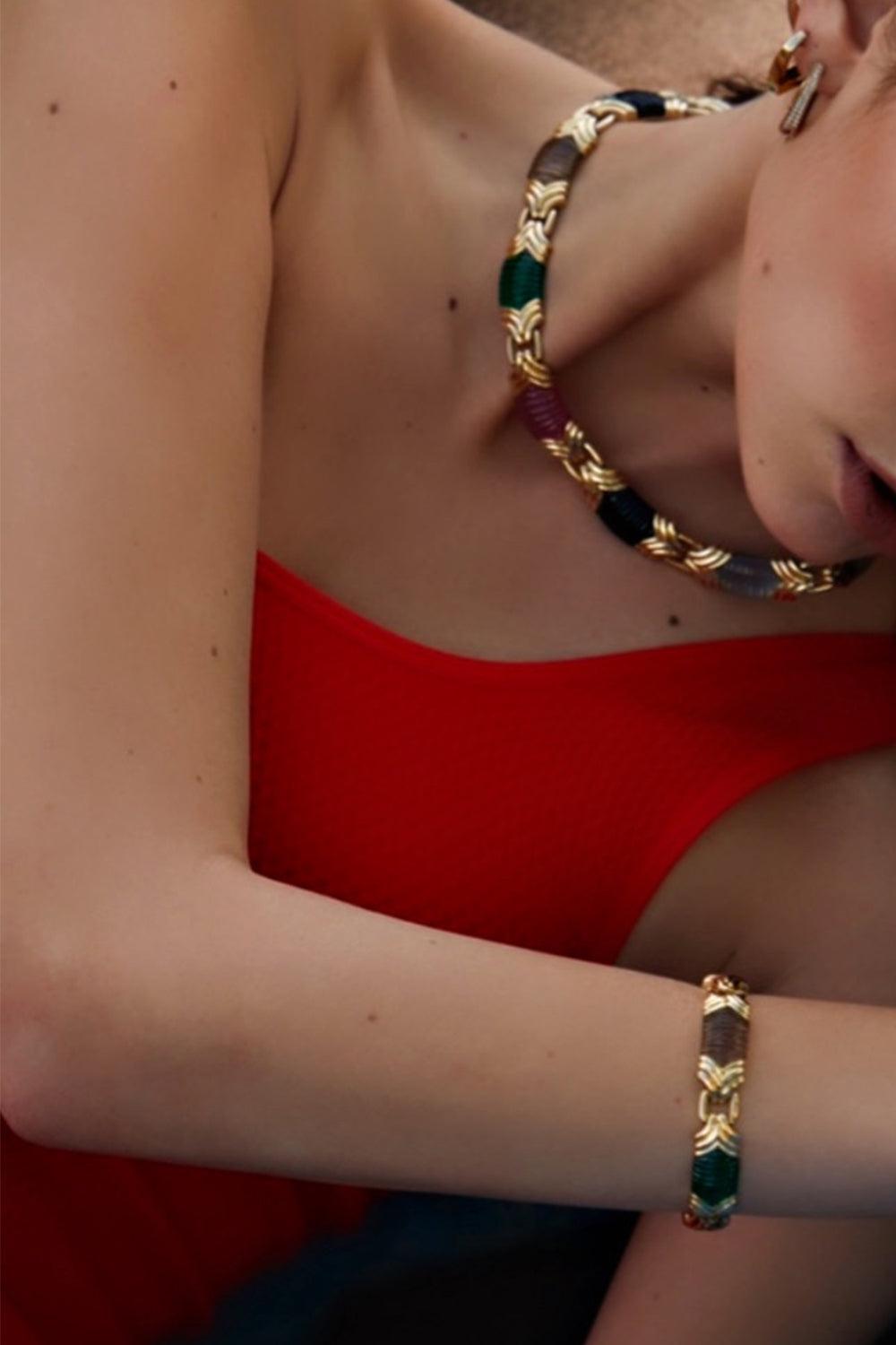Onyx Quartz Spiel Corundum Cleopatra Necklace-YELLOW GOLD-18-JEWELRYFINE JEWELNECKLACE O-RAINBOW K