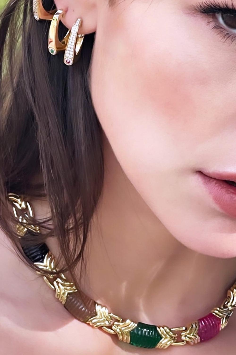 Onyx Quartz Spiel Corundum Cleopatra Necklace-YELLOW GOLD-18-JEWELRYFINE JEWELNECKLACE O-RAINBOW K