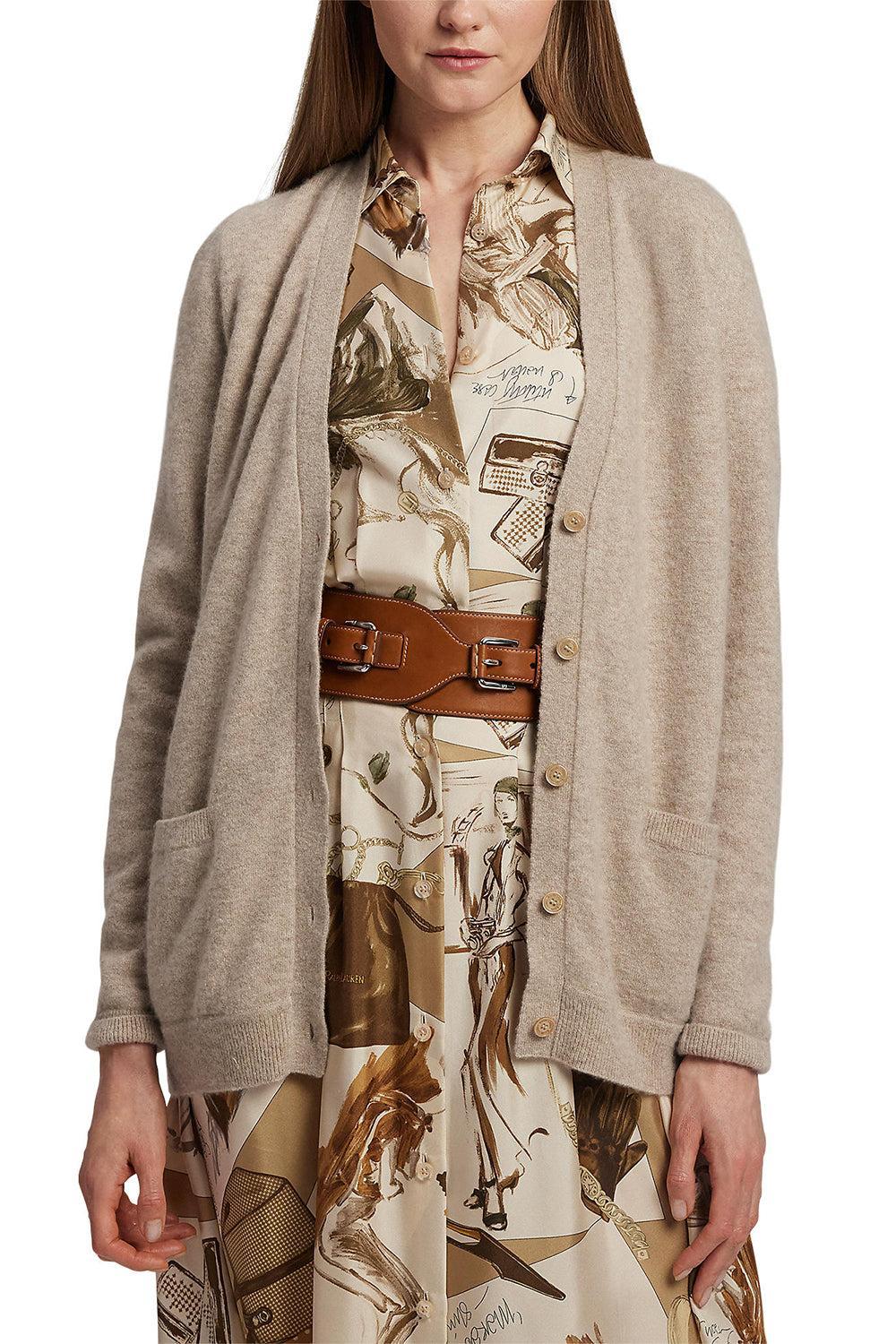 Long Sleeve V-Neck Cardigan-TAN MLTI-XS-CLOTHINGTOPCARDIGAN-RALPH LAUREN