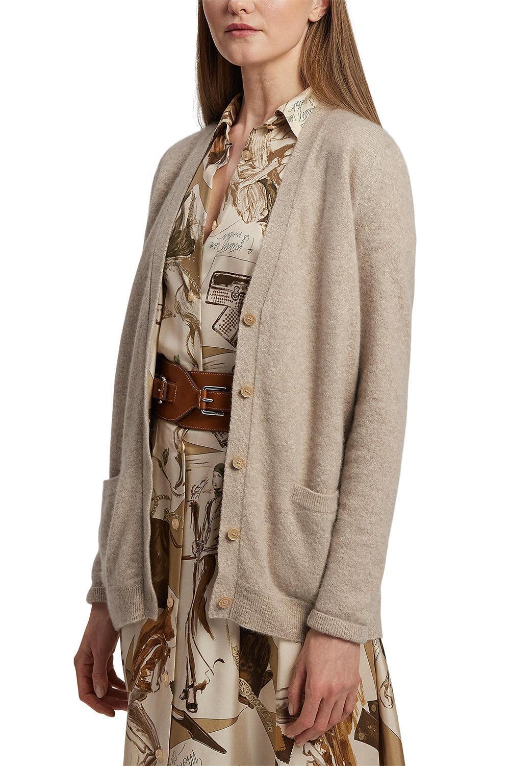 Long Sleeve V-Neck Cardigan-TAN MLTI-XS-CLOTHINGTOPCARDIGAN-RALPH LAUREN