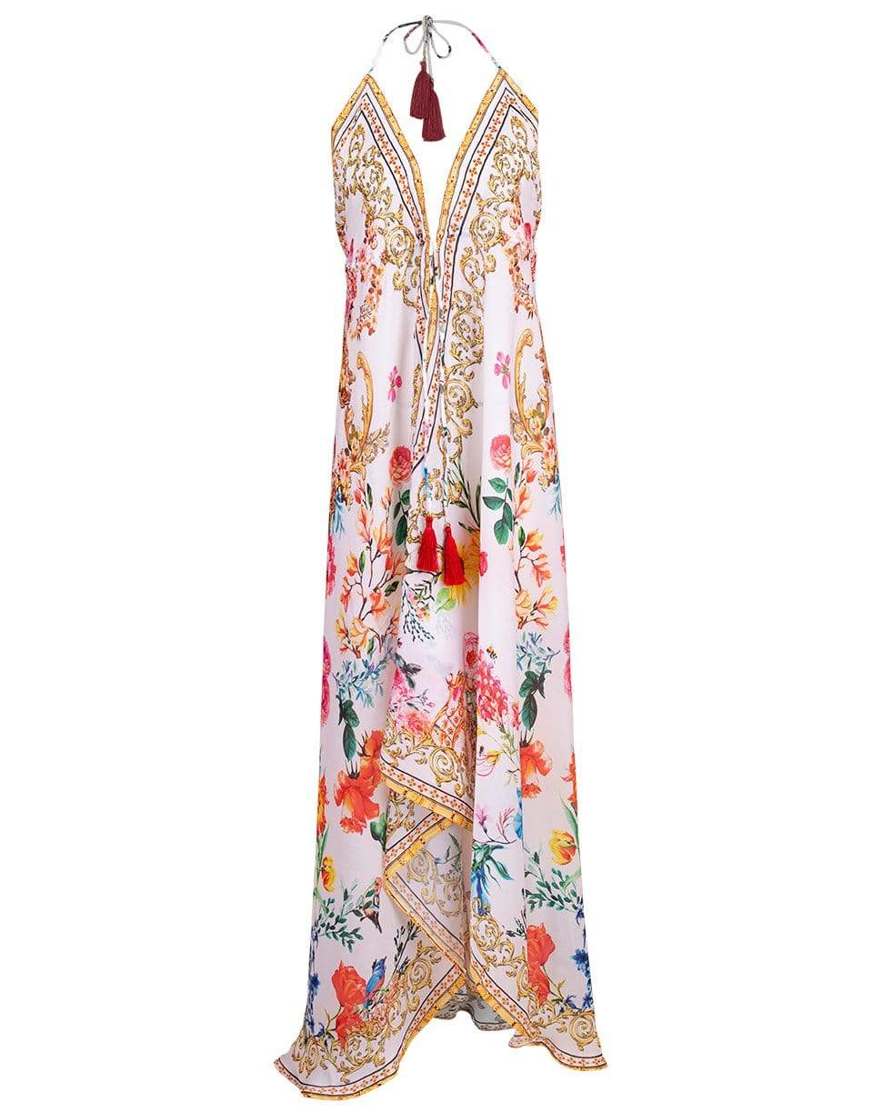 RANEES-White Hawaii V-Neck Long Halter Dress-WHITE