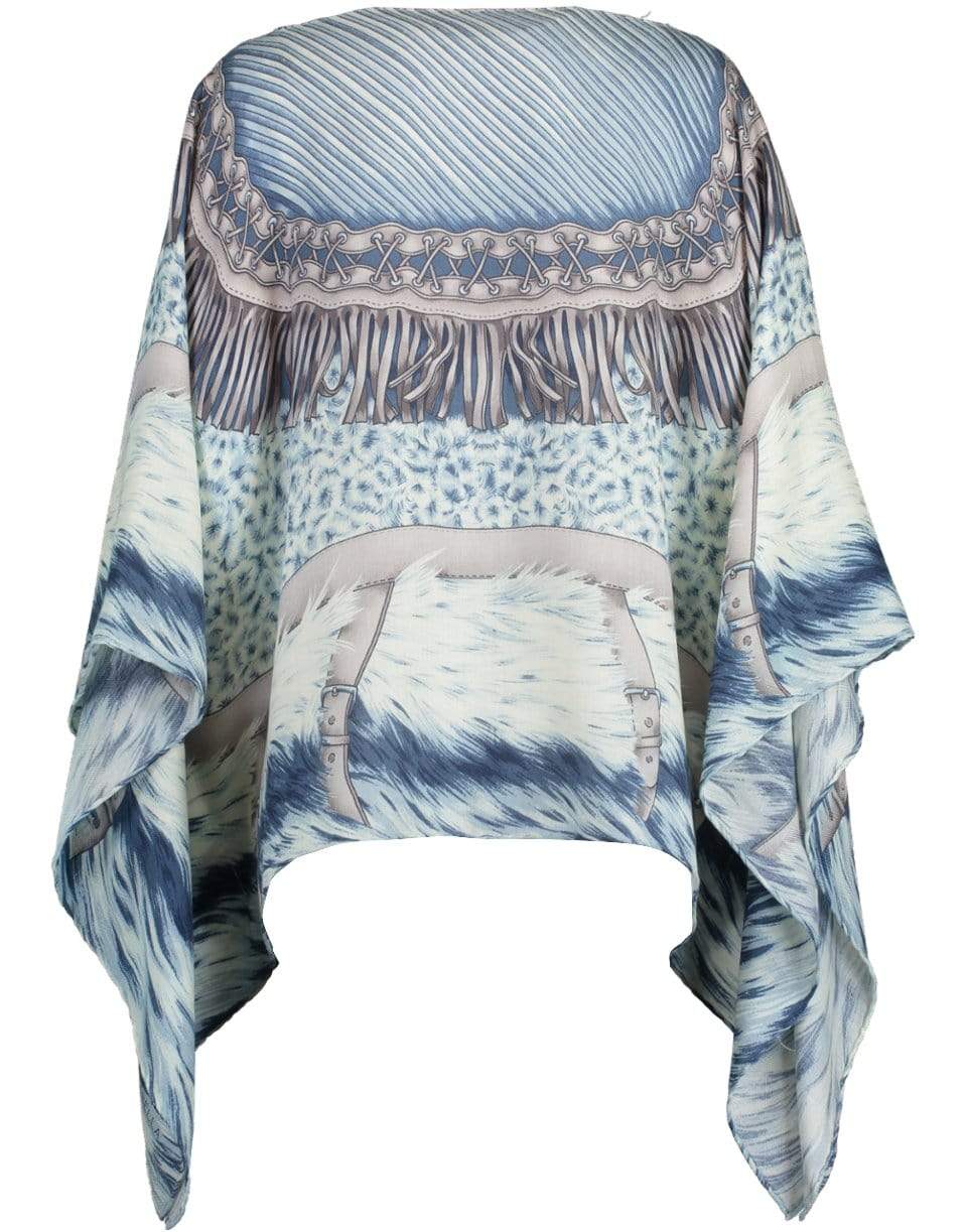 RANI ARABELLA-Blue Cashmere Printed Poncho-BLUE