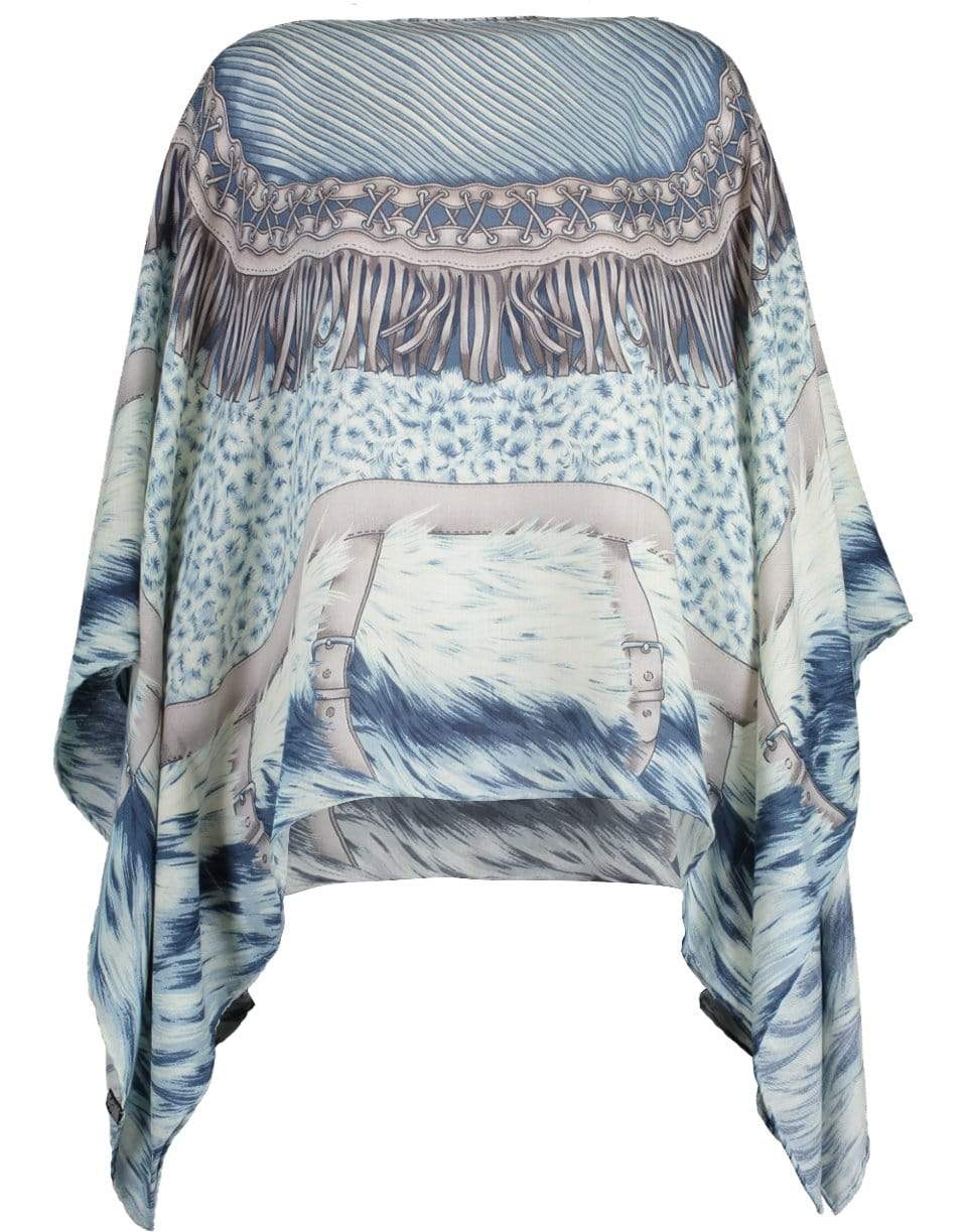 RANI ARABELLA-Blue Cashmere Printed Poncho-BLUE