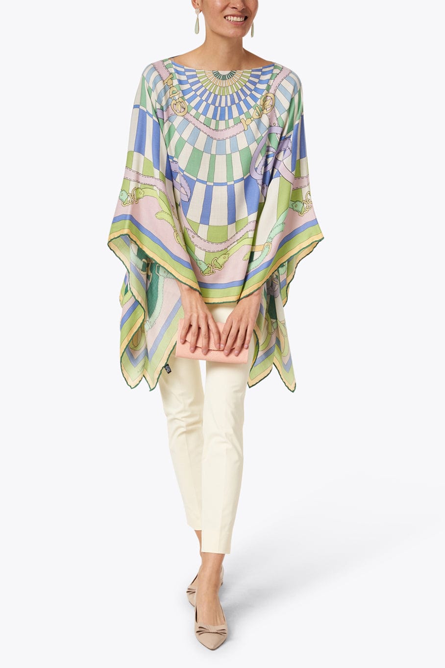 RANI ARABELLA-Printed Silk Poncho-LIME