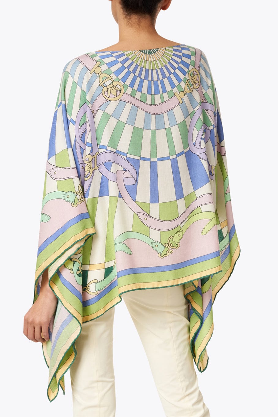 RANI ARABELLA-Printed Silk Poncho-LIME